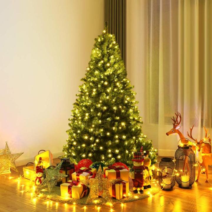 Christemas Tree Kunstkerstboom met ledverlichting, groen, van pvc-naalden, kerstboom met inklapbare metalen standaard, 11 lichtmodi, 5 kleurveranderingen (180 cm)