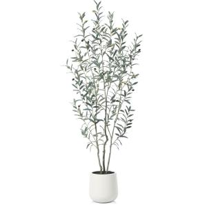 Olijfboom, kunstplant, 180 cm, kunstplant met levensechte vruchten, kunstolijfboom in witte pot, indoor decoratie (1 stuks)