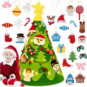 Driedimensionale doe-het-zelf vilten kerstboom kinderset, 75 cm, kerstboom met verlichting, kerstknutselen voor kinderen, met 26 afneembare ornamenten, kerstdecoratie voor kinderen