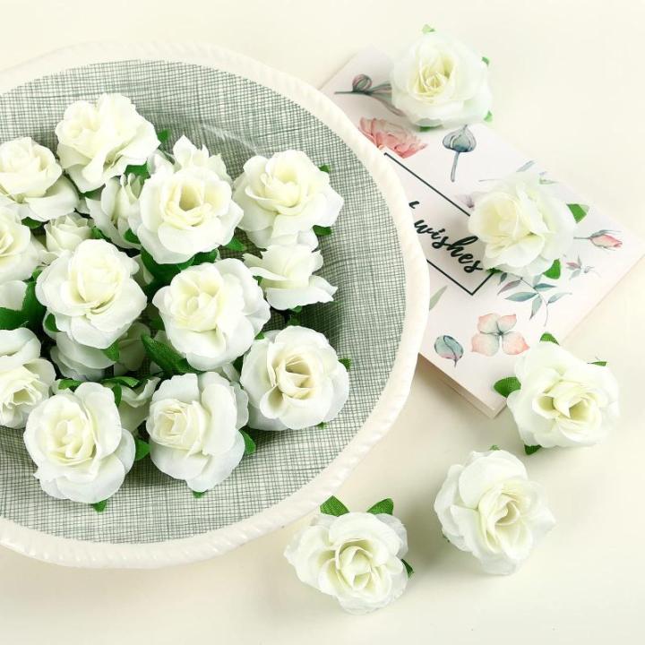 Kunstbloemkoppen, 50 stuks, kunstbloemen, rozen, voor bruiloft, feest, decoratie, doe-het-zelf (diameter 4 cm, lichtgeel)