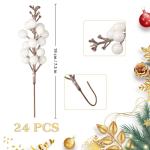 24 stuks glitter witte bessen stelen, kunstrode bessen, plukken, glitter, witte bessen, takken, kerstbessen, steel, picks voor kerstboom, doe-het-zelf, knutselen, bruiloft, vakanti