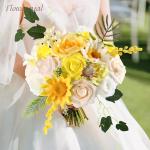 Künstliche Blumen Combo gelbe Blumen Mix Seidenblumen gefälschte Rosen mit Stielen für DIY Hochzeit Brautsträuße, Babyparty, Blumenarrangement, Tischdekoration, Heimdekoration