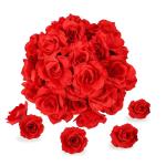 Kunstbloemkoppen, 50 stuks, kunstbloemen, rozen, voor bruiloft, feest, decoratie, doe-het-zelf (Ø 6 cm, rood)