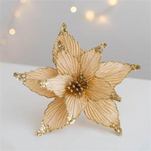 5 Stück Weihnachtsblume, Glitzer Weihnachtsblumen Weihnachtsstern, Simulation Künstliche Weihnachtsblumen, für Weihnachtsbaumschmuck Hochzeit Party Kranz Dekor (Gold,25 cm)