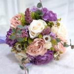 Hochzeitsstrauß for die Braut mit künstlichen Blumen, 10-Zoll-Hochzeitssträuße, künstlich blühende Rosen, Brautjungfernstrauß, Seidenrosen-Wurfsträuße.(Purple)