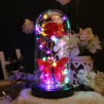 De eeuwige roos "Belle und the Beast", Galaxy Rose, cadeau voor vriendin, roos in een glazen koepel met ledlicht, cadeau voor mama (rood)