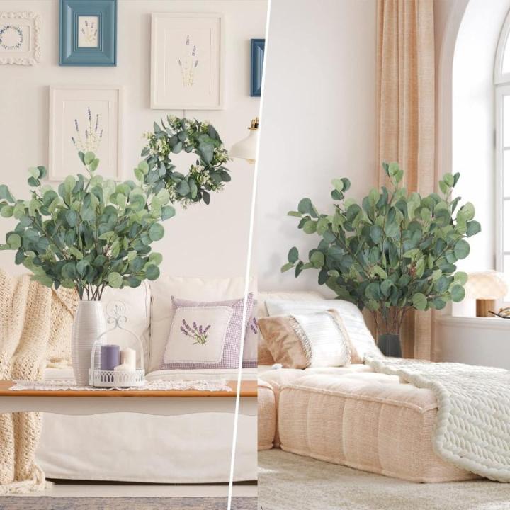 eucalyptus decoratie 2 combinaties simulatie groene eucalyptus laat takken zilveren dollars eucalyptus plant bulk voor bruiloft tuin huis kantoor decoratie (4 stuks)