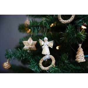Kerstboom sieraden - stro hanger - 30-delige set - kerstboomhanger van natuurlijk materiaal