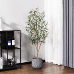 Kunstmatige olijfboom, 120 cm, grote kunstplant met natuurlijke houten stam en vruchten, kunstmatige olijfboom in pot, voor huis, slaapkamer, kantoor, tuin, decoratie (2 stuks)