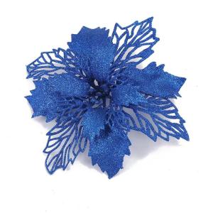 Poinsettia Kerstbloem, 30 stuks, glitter, kerststerren, bloemen met clips, voor kerstboomdecoraties, kerstbloemen voor Kerstmis, tuin, Nieuwjaar, kransen, blauw