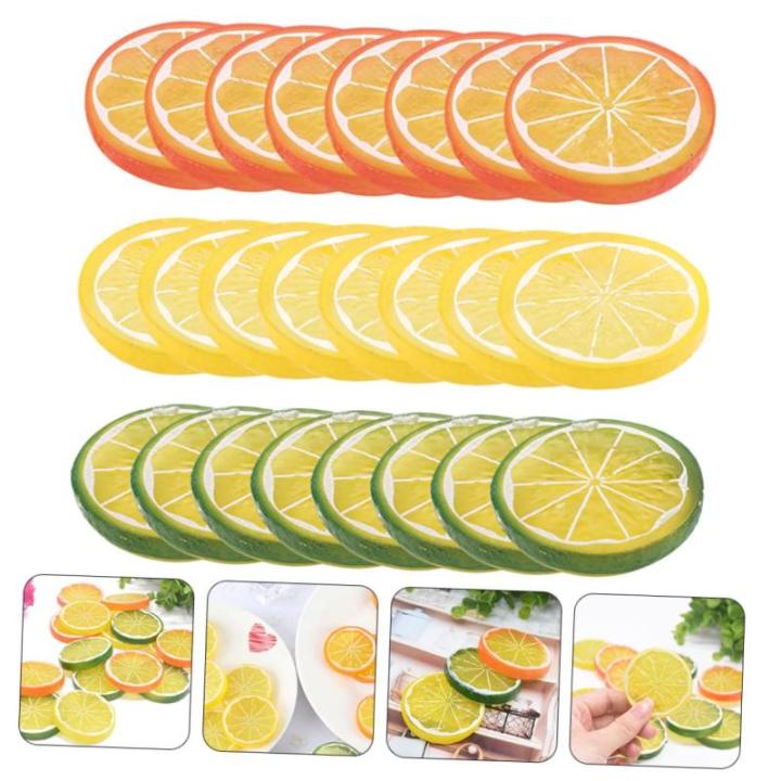 5 Sätze Nachahmung Einer Zitronenscheibe Gefälschte Himbeere Künstliche Zitronenscheiben Dekorationen Künstliche Fruchtscheiben Gemüse Obstscheiben Kalk PVC 24 Stück * 5