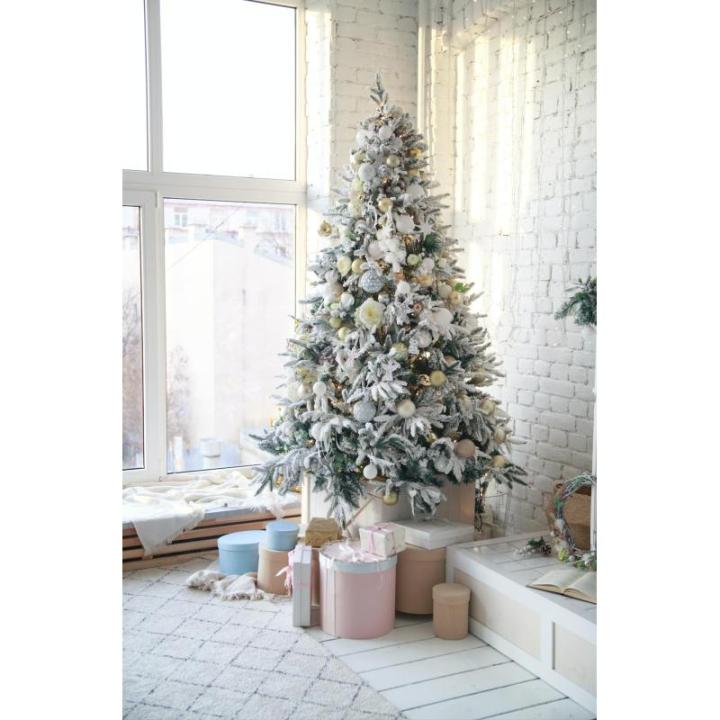 Kunstkerstboom voor montage extra dennenboom gevuld met dubbele gecombineerde bladeren 150-210cm Abies C/metalen standaard (Besneeuwde Kudde, 210cm 1155Tips)