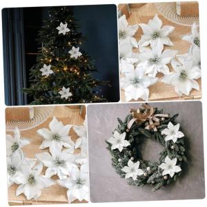 15St Weihnachtsblume Hohle Weihnachtssternblume Künstliche Blumen des Weihnachtssterns künstliche blüten Artificial Simulationsblume Weihnachtsbaumblume Plastik Silver
