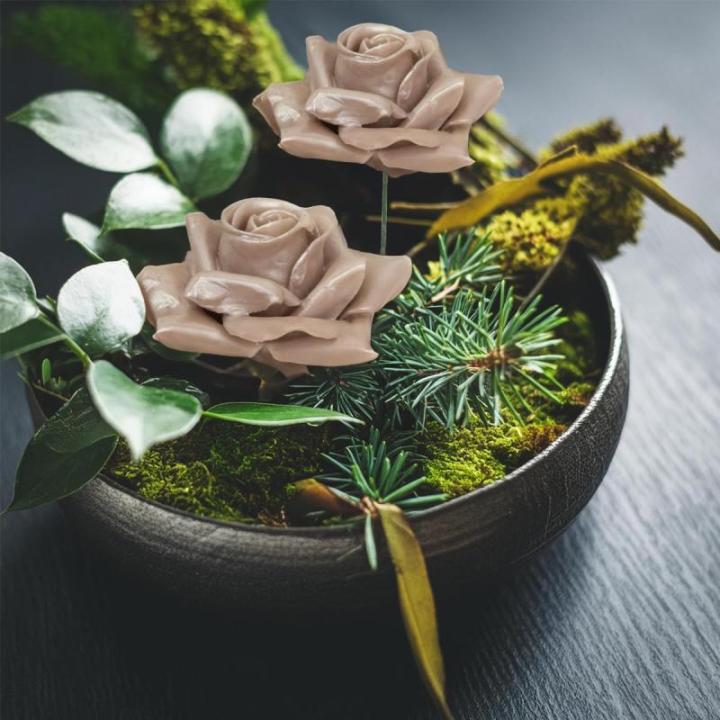 Kunstrozenbloemen met steel als kunstmatige decoratieve rozen van was, 10 parelmoer rozenblaadjes als echt voor bloemstukken, bloemendecoratie, waxrozen als kunstrozen, begraafplaa