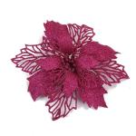 Poinsettia Kerstster met clips, 20 stuks, glinsterend voor kerstboomdecoraties, kerstbloemen voor Kerstmis, tuin, Nieuwjaar, krans, rozenrood
