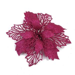 Poinsettia Kerstster met clips, 10 stuks, glinsterend voor kerstboomdecoraties, kerstbloemen voor Kerstmis, tuin, Nieuwjaar, krans, rozenrood