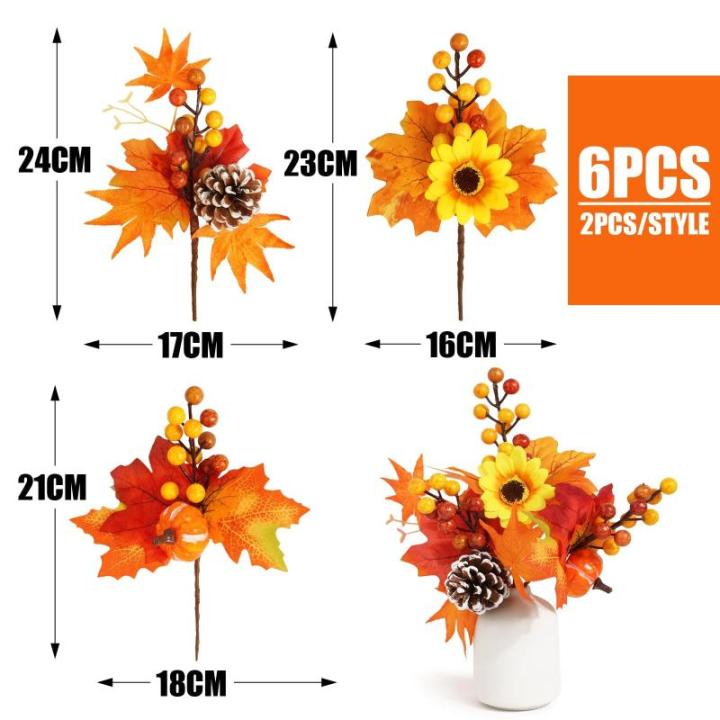 6 stuks kunstherfstbloemen herfstbladeren pompoen kunstdennenappels herfst binnen buiten boeket herfstdecoratie voor herfst oogst Thanksgiving Halloween