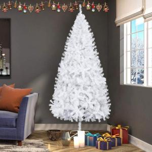 2,13 m hoher weißer Weihnachtsbaum, unbeleuchtet, künstlicher Weihnachtsbaum mit Scharnier, 950 Zweigspitzen und faltbarem Metallständer, künstlicher Weihnachtsbaum für die Fe