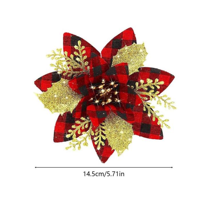 Künstliche Weihnachtsblumen, 24 Stück, Weihnachtsbaum-Blumen mit Clips, Weihnachtsbaumschmuck, künstliche Blumenornamente für Winter, Hochzeit, Party, Kranz, Dekoration (rot + 