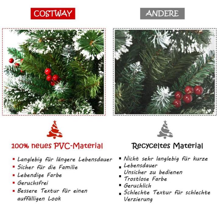 150/180/210/240 cm kunstkerstboom met rode bessen, sneeuwbedekte dennenboom met metalen standaard, pvc- en dennennaalden, kunstboom, kerstklapsysteem (180 cm)