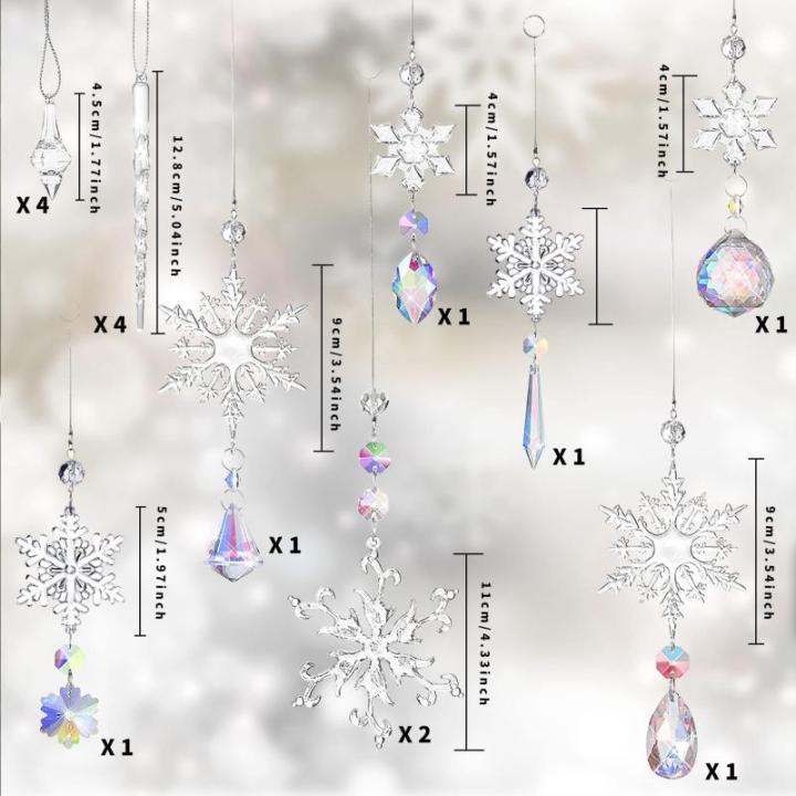 16 stuks transparante sneeuwvlokken met K9-kristal, acryl kerstboomversiering, hangende feestdecoratie