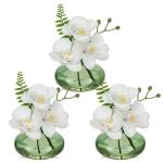 Set van 3 , orchideeën, als echte decoratieve bloemen met glazen vaas, badkamerdecoratie, kunstplant voor woonkamer, feest, kantoor, badkamer