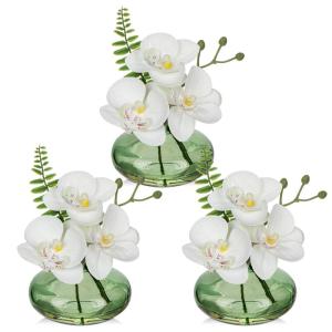 Set van 3 , orchideeën, als echte decoratieve bloemen met glazen vaas, badkamerdecoratie, kunstplant voor woonkamer, feest, kantoor, badkamer