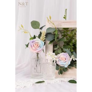 Kunstrozen, 25 stuks, schuimrozen met stengel, regenboogbloemen, kunstbloemen voor doe-het-zelf bruiloft, boeketten, bruid, woondecoratie, regenboogkleur