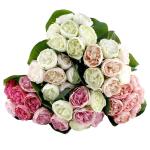 Peony Pioenrozen, boeket met 7 bloemen, 3 bladen, verschillende kleuren -