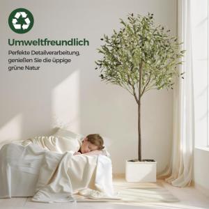 Olijfboom, kunstplant, 150 cm, grote zoals een echte kunstolijfboom, met pot, voor binnen, thuis, slaapkamer, kantoor, tuin, bruiloft, party, decoratie (1 stuks)