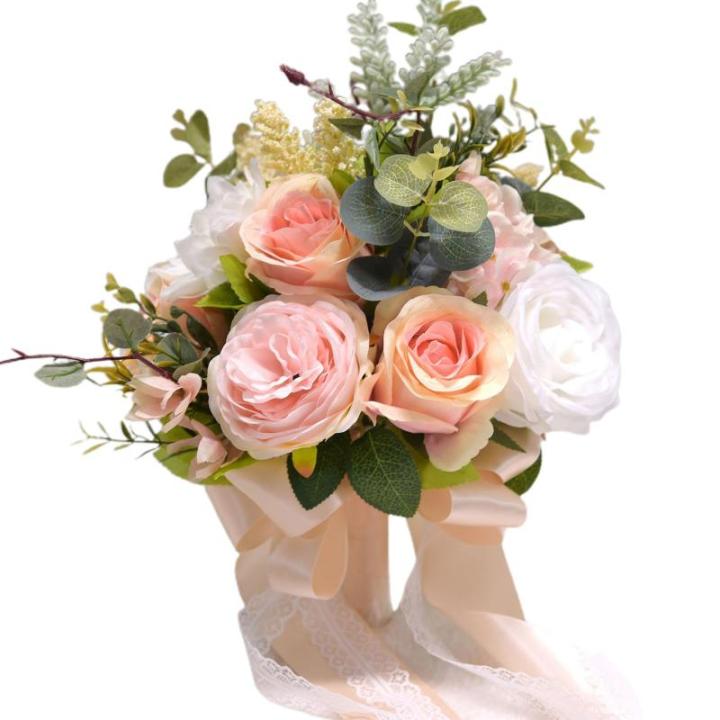 Künstlicher roter Rosen-Blumenstrauß mit Spitzenband, Blätter, Simulationsstrauß für Valentinstag, Hochzeit, Braut, Requisiten, Geschenk