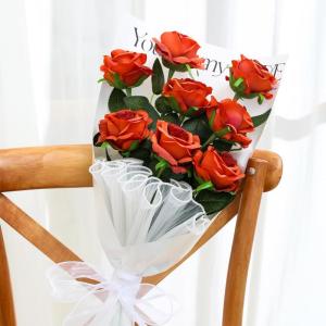 10 stuks kunstmatige rozenbruine bloemen, realistisch boeket, neprozen met enkele steel voor thuis, feest, bruiloft, boeket (verbrand oranje)