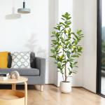 Citroenboom, , 150 cm, grote citroenboom met levensechte vruchten in witte pot, als echt voor moderne decoratie (1 stuks)