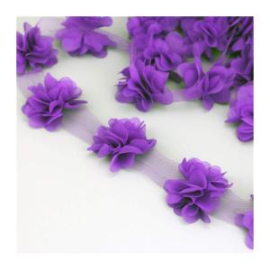 Rosa Blütenblatt Chiffon Spitze Stoff gewebtes Material Dekoration Liebe Geschenk Bänder Crafts 50mm Breite (60 Stücke/Los) (Color : Purple)