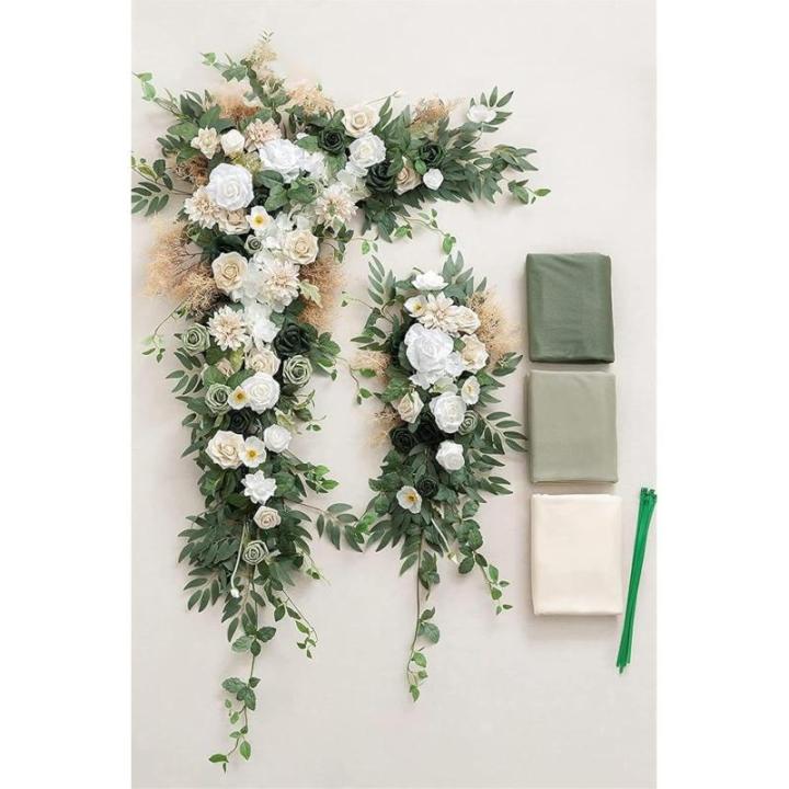 Künstliche Hochzeitsbogenblumen (5er-Pack) mit 2 Blumengirlanden und 3 durchscheinenden Gaze-Drapierstoffen für Hochzeitsfeier, Kaminsims, Tischläufer, Heimdekoration, 11