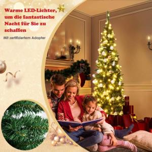 Kerstboom met warmwitte ledverlichting, kunstkerstboom met klapsysteem en metalen standaard, pvc-naalden, kunstboom, kerstgroen, 200 cm, 135 / 200 / 225 cm