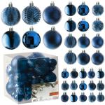 middernachtblauwe kerstbalornamenten voor kerstversiering - 36 stuks kerstboom onbreekbare ornamenten met ophanglus voor vakantie- en feestdecoratie (combo van 6 stijlen in 3 maten