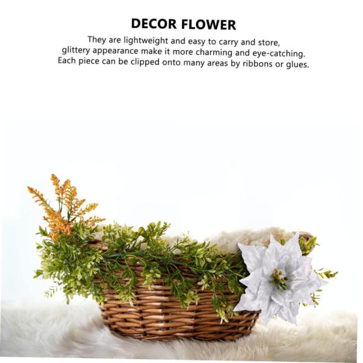 14 STK künstliche Blumen weihnachtsglitzerblumen dekorativ silberner Weihnachtsschmuck Rot Hochzeitsdekoration künstliche blüten Weihnachtsdekorationen dekorative Kunstblumen Sp