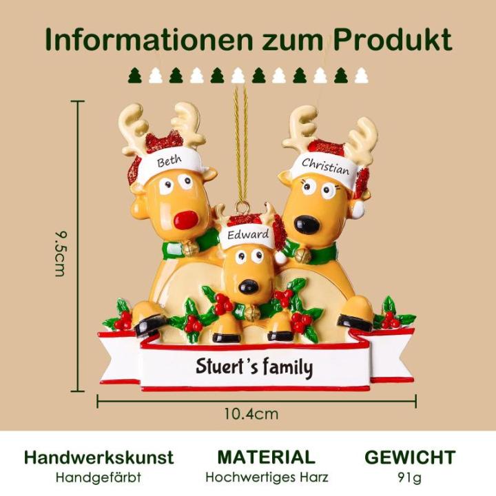 Gepersonaliseerde kersthangers met 2/3/4/5/6/7/8 familienamen - 2023 kunsthars kerstboomversiering gepersonaliseerde familie, partners en vrienden 3