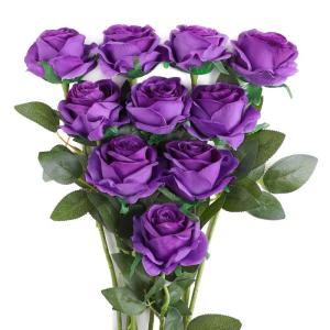 10 stuks zijden kunstrozen bloemen bruidsboeket bloemen (paars)