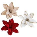 30 cm Weihnachtsblumen, weihnachtliche Glitzer-Weihnachtssterne, Weihnachtsbaumschmuck-Anhänger, handgefertigte Weihnachtsdekoration, künstliche Blumen(Cremeweiß)