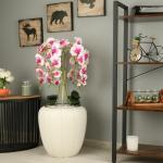 Kunstorchidee, cascade, bloemenboeket, crèmerosa in pot, crème, 90 cm hoog, rubberen bloemen, 5 scheuten, decoratie voor thuiskantoor