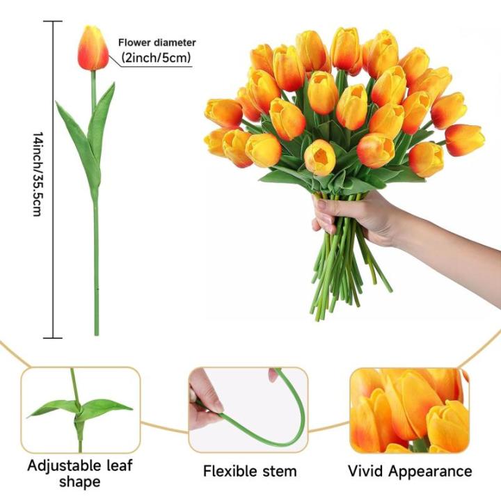 15 stuks kunsttulpen, kunsttulpen van latex, realistisch boeket van tulpen voor doe-het-zelf boeketten, bruiloft, babyfeestjes (zonsondergang)