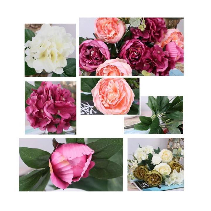 Kunstblumen Künstliche Blumen im europäischen Stil mit Harzvase, künstliche Pfingstrosenblumen-Tischaufsätze, gefälschte Blumensträuße für jeden Anlass