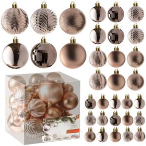champagne kerstbalornamenten voor kerstversiering - 36 stuks kerstboom onbreekbare ornamenten met ophanglus voor vakantie- en feestdecoratie (combo van 6 stijlen in 3 maten)