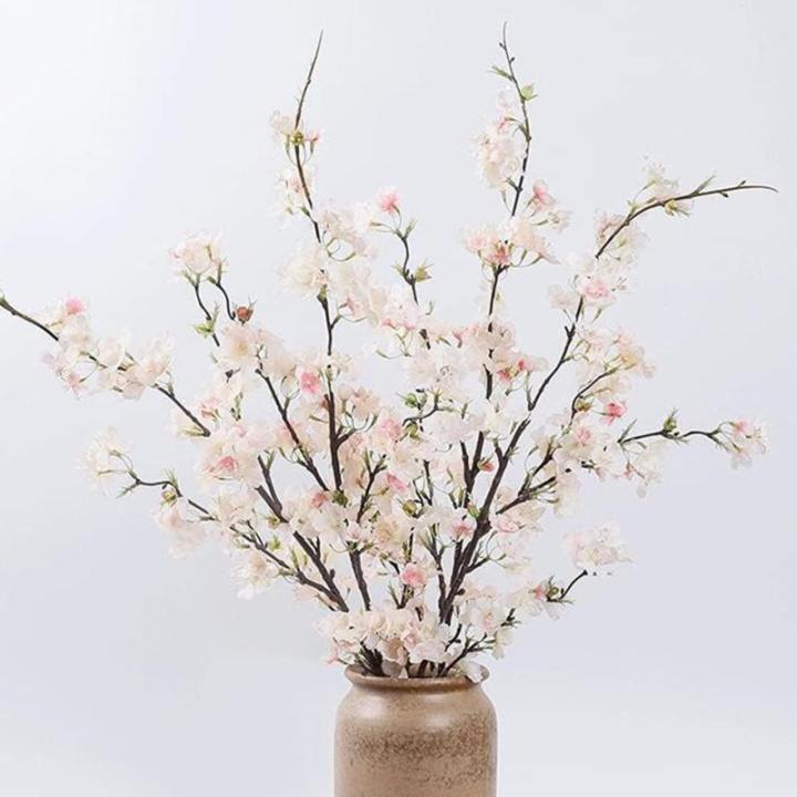 Faux Cherry Blossom Zweige 5pcs 39 Zoll realistische Kirschblütenstiele mit 4 Stielen Seidenkirschblütenblumenzweige für Vase Long Stiele Fake Blumen Vase Arrangements Style11