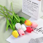 Kunsttulpen van latex, realistische kunsttulpen, boeket voor thuis, bruiloft, feest (wit + sakura-roos + zonsondergang-rood + geel + rood)
