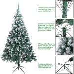 2,13 m Langer, mit weißem Schnee bestäubter Weihnachtsbaum, künstlicher Weihnachtsbaum mit 870 Zweigen und Schneespitze und faltbarem Metallständer, weißer künstlicher Weihna