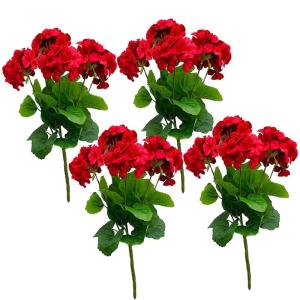 Künstliche Blumen 4pcs 14 Zoll UV-resistente gefälschte Geranien für Outdoors Fade-resistente realistische Geraniumpflanzen für Hochzeitshäuser-Party-Dekor, Geraniumpflanzen