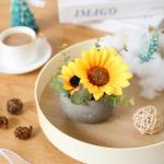 Kunstbloem zonnebloem met pot, combinatie van namaakzijde zonnebloemen en groen, kleine pot voor slaapkamer, feest, bruiloft, decoraties (1, zonnebloem)